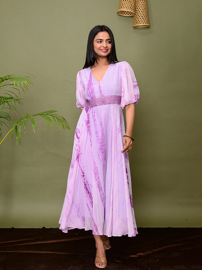 Shades Of Shibori Chiffon Dress