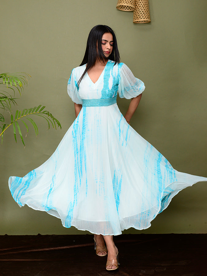 Shades Of Shibori Chiffon Dress