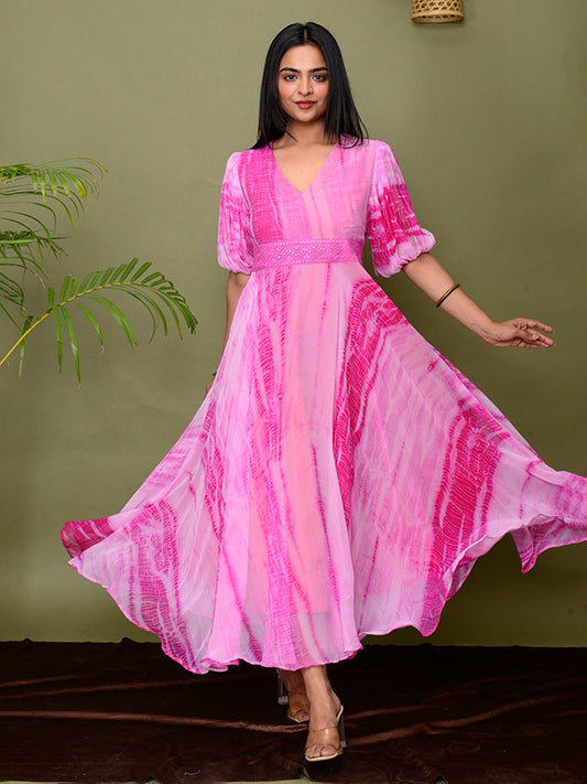 Shades Of Shibori Chiffon Dress