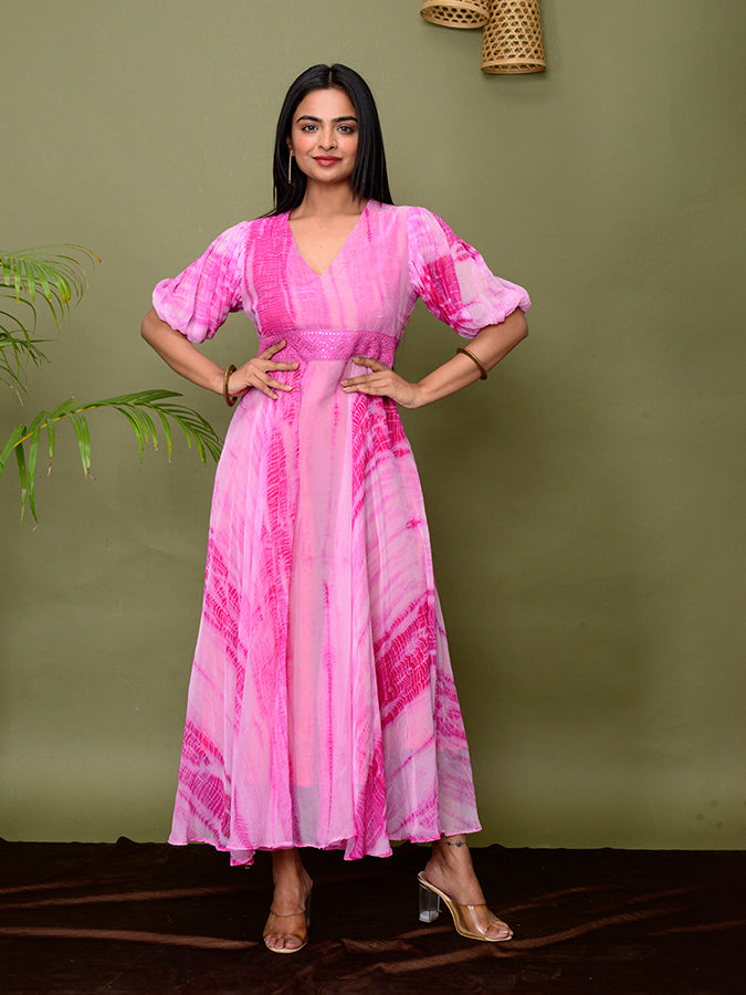 Shades Of Shibori Chiffon Dress