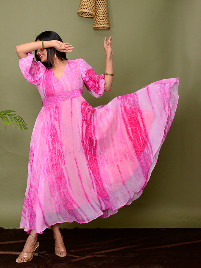 Shades Of Shibori Chiffon Dress
