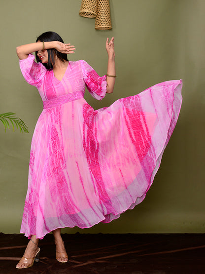 Shades Of Shibori Chiffon Dress