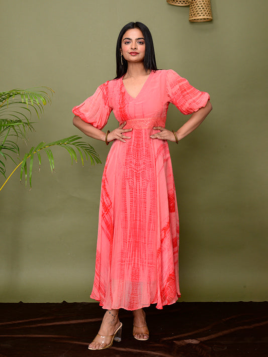 Shades Of Shibori Chiffon Dress
