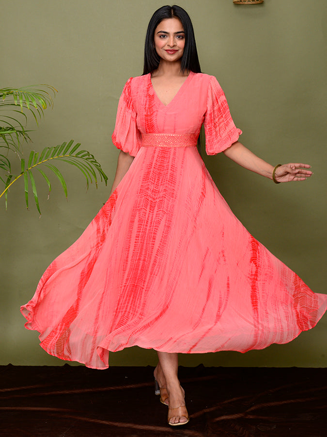 Shades Of Shibori Chiffon Dress