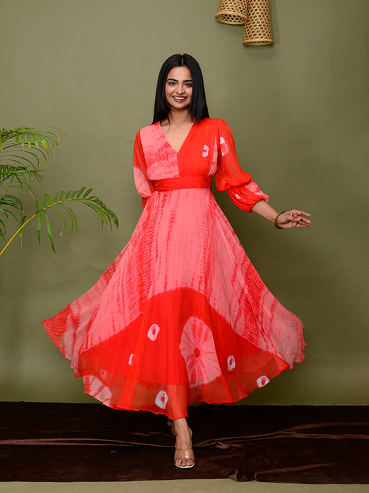 Red Tie & Dye Shibori Dress