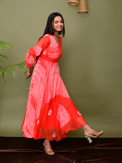 Red Tie & Dye Shibori Dress