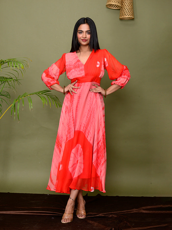 Red Tie & Dye Shibori Dress