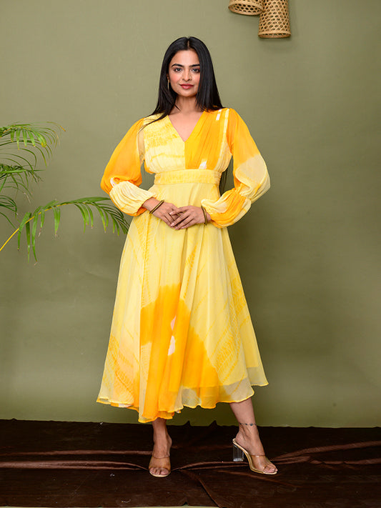 Yellow Tie & Dye Shibori Dress