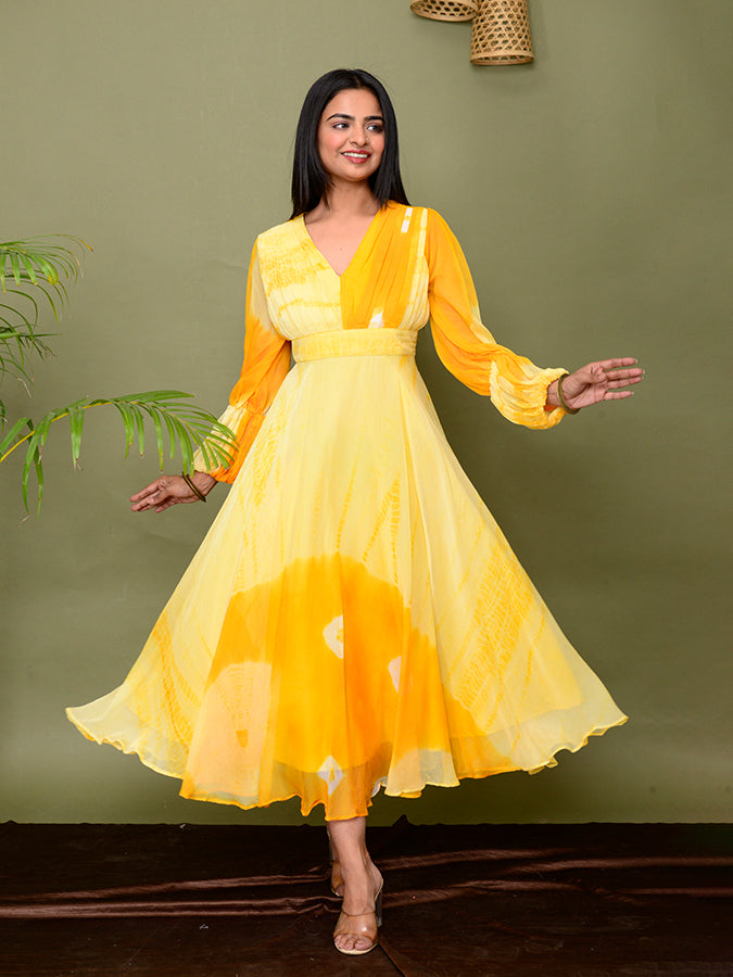 Yellow Tie & Dye Shibori Dress