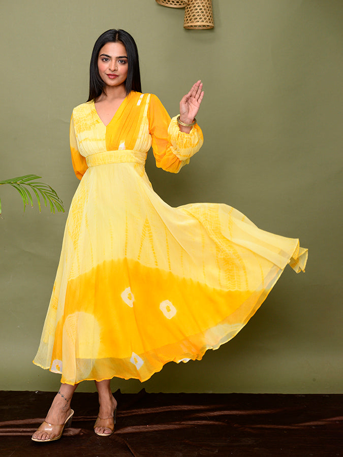 Yellow Tie & Dye Shibori Dress