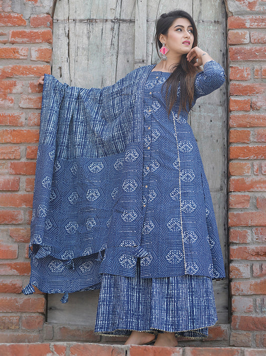 Royal Blue Floral Printed Kalidar Palazzo Set