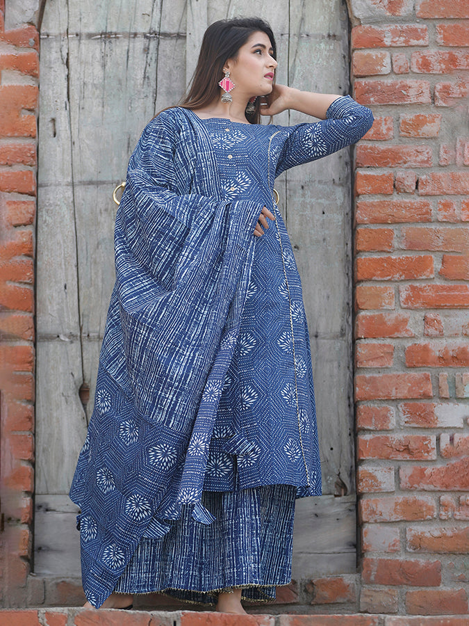 Royal Blue Floral Printed Kalidar Palazzo Set