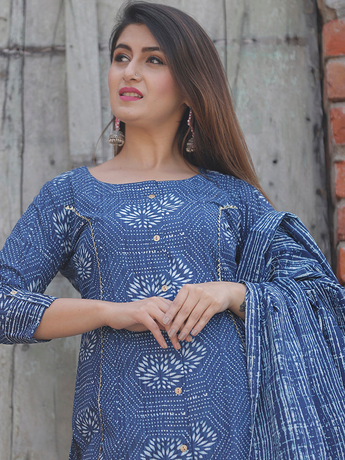 Royal Blue Floral Printed Kalidar Palazzo Set
