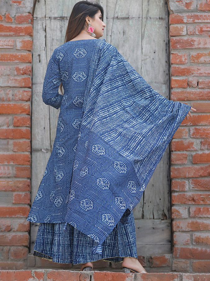 Royal Blue Floral Printed Kalidar Palazzo Set