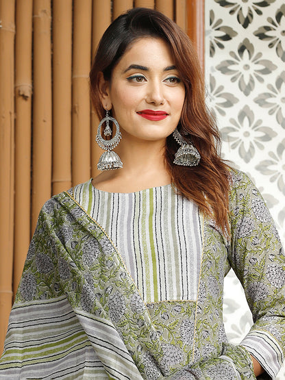 Gray Floral Printed Suit Set