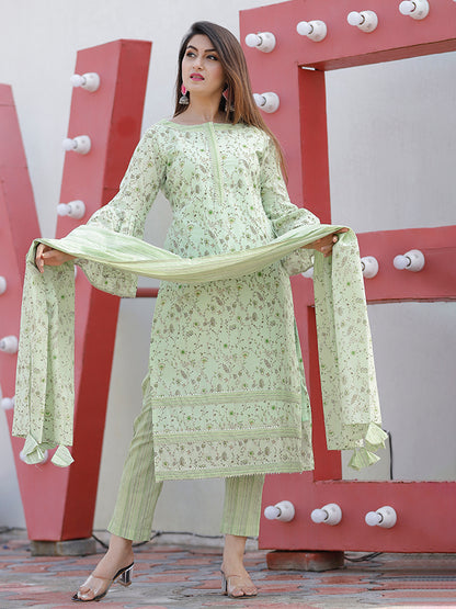 Mint Green Floral Printed Suit Set