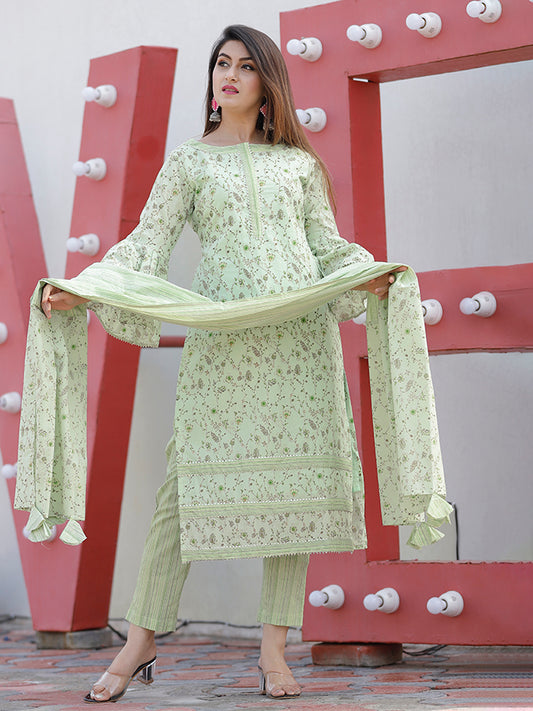 Mint Green Floral Printed Suit Set