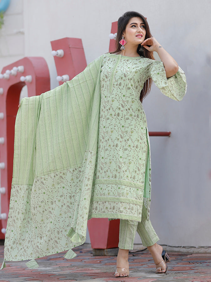 Mint Green Floral Printed Suit Set