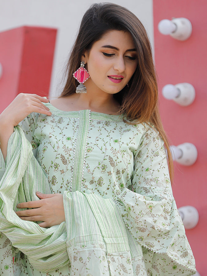 Mint Green Floral Printed Suit Set