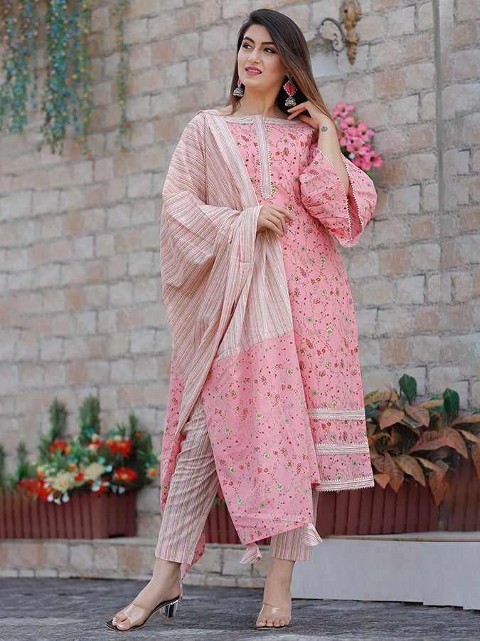 Pink Floral Printed Suit Set