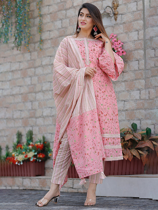 Pink Floral Printed Suit Set