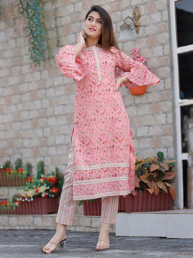 Pink Floral Printed Suit Set