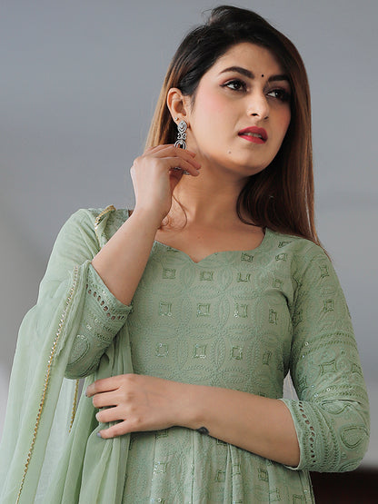 Mint Green Chikankari Embrodiery Anarkali Set
