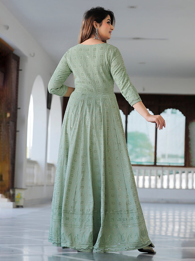 Mint Green Chikankari Embrodiery Anarkali Set