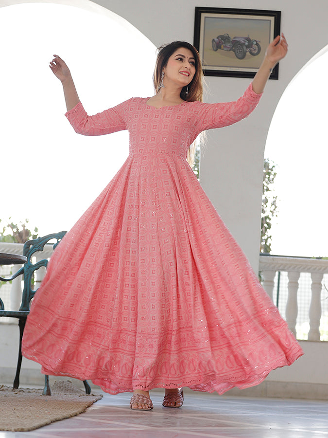 Pink Chikankari Embrodiery Anarkali Set