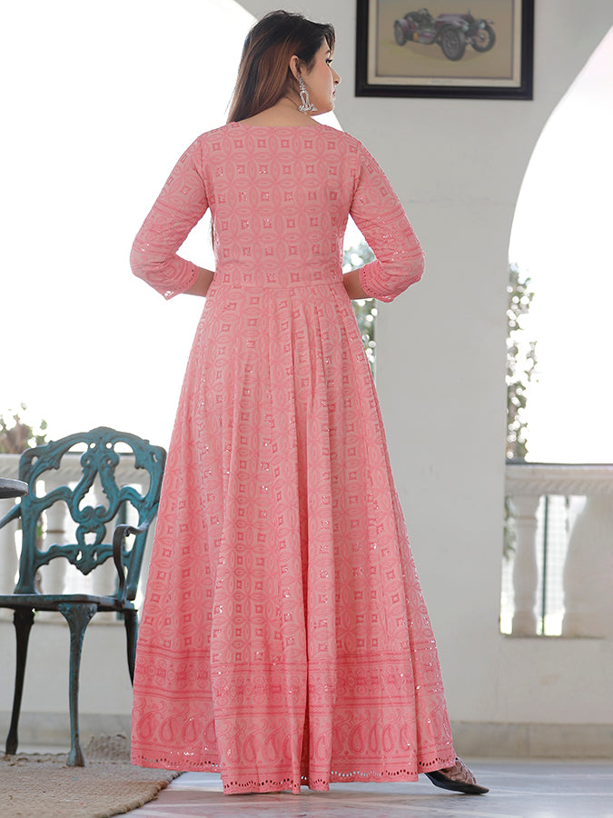 Pink Chikankari Embrodiery Anarkali Set