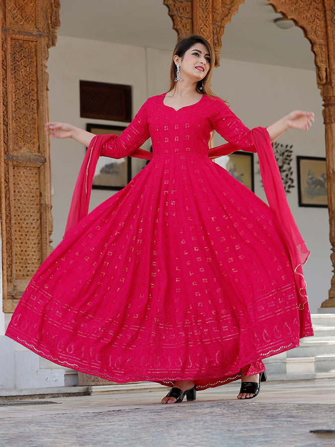 Rani Chikankari Embrodiery Anarkali Set