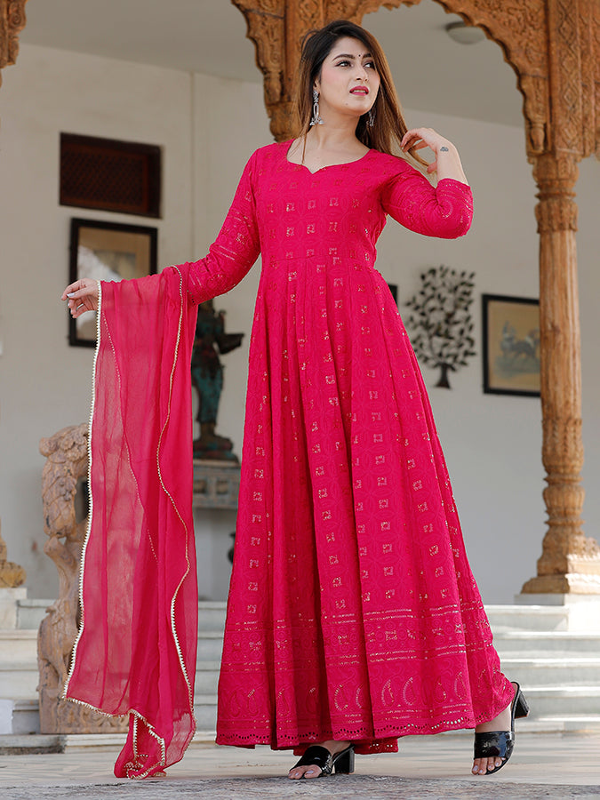 Rani Chikankari Embrodiery Anarkali Set