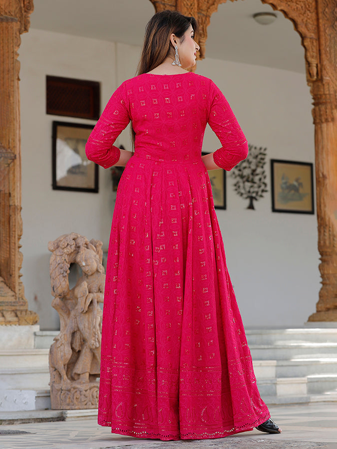 Rani Chikankari Embrodiery Anarkali Set