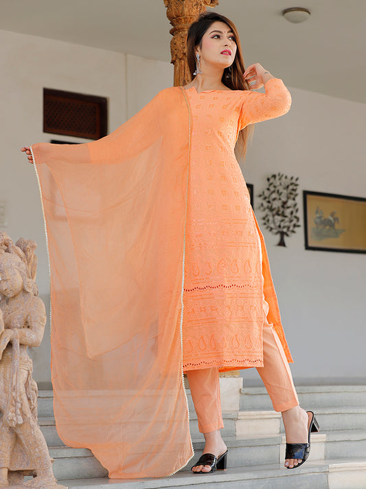Orange Chikankari Suit Set