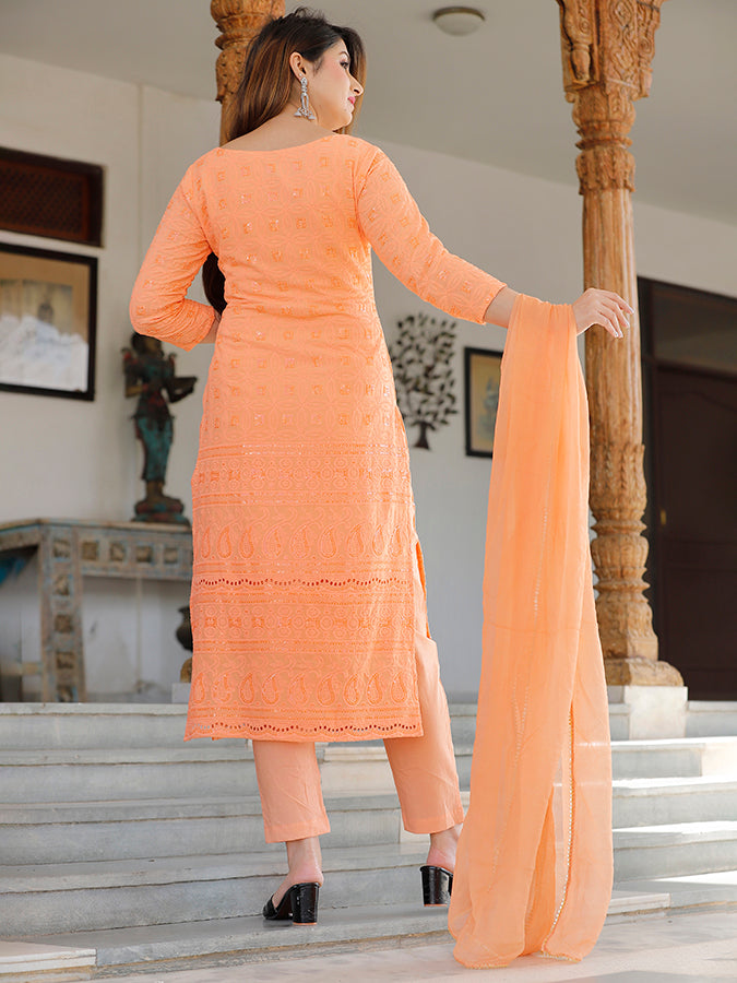 Orange Chikankari Suit Set