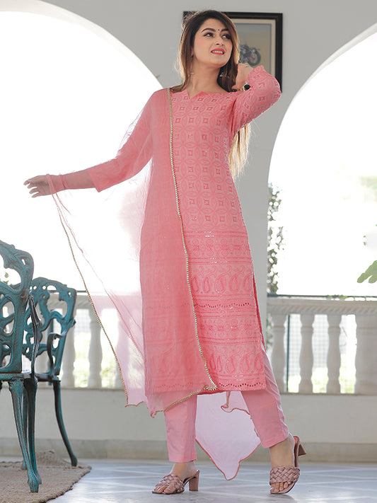 Pink Chikankari Suit Set