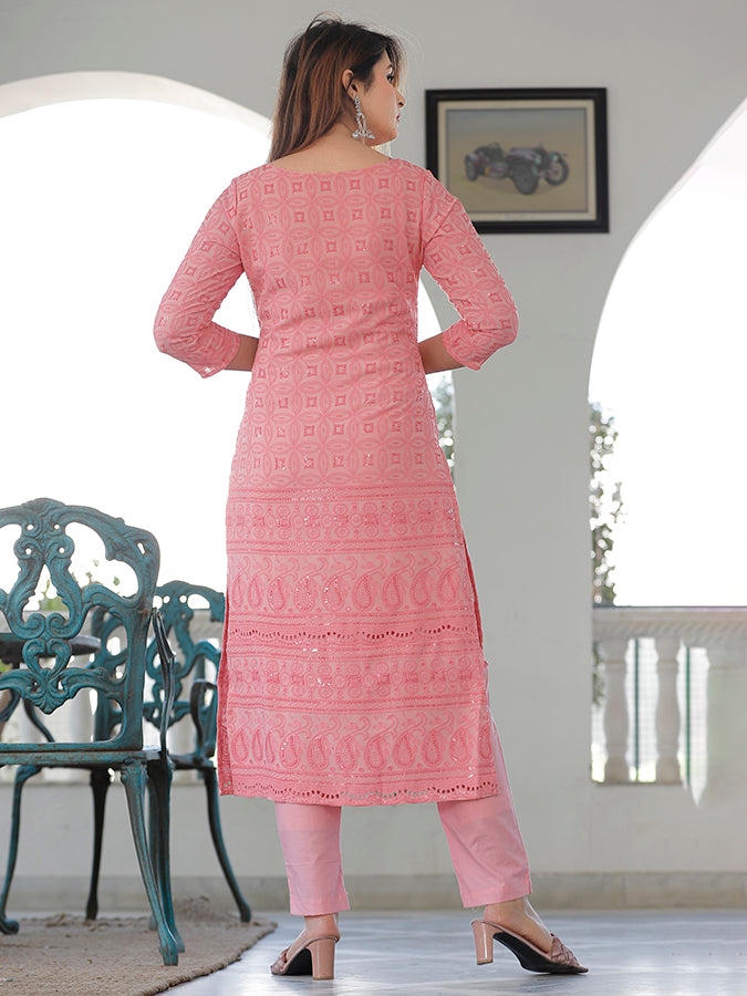Pink Chikankari Suit Set