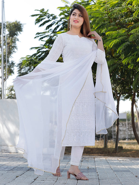 White Chikankari Suit Set