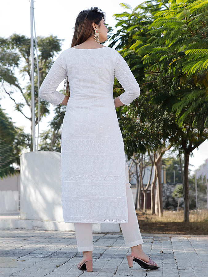 White Chikankari Suit Set