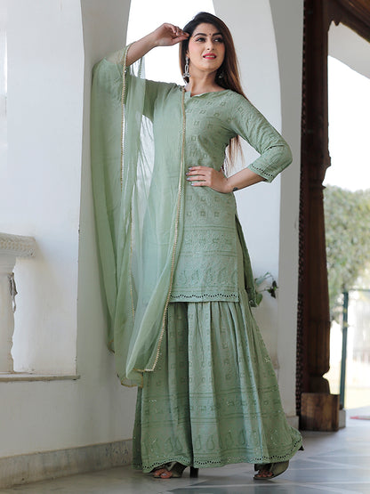 Mint Green Chikankari Sharara Set