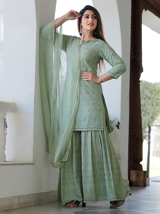 Mint Green Chikankari Sharara Set