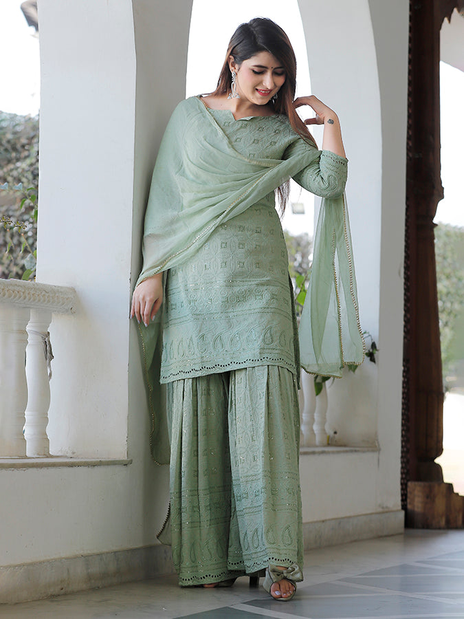 Mint Green Chikankari Sharara Set