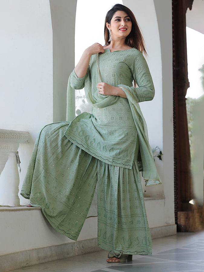Mint Green Chikankari Sharara Set