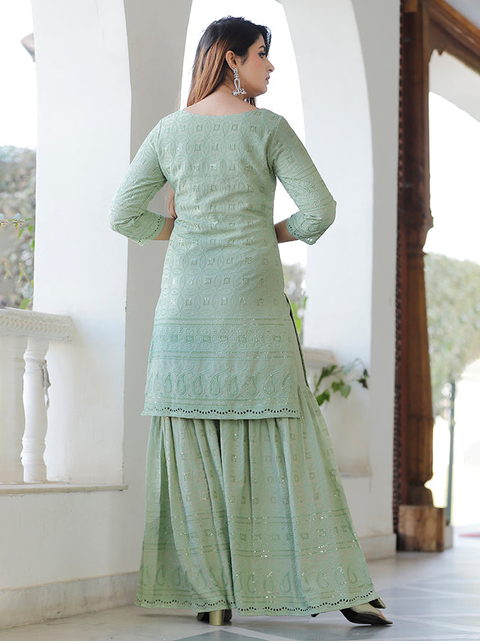 Mint Green Chikankari Sharara Set