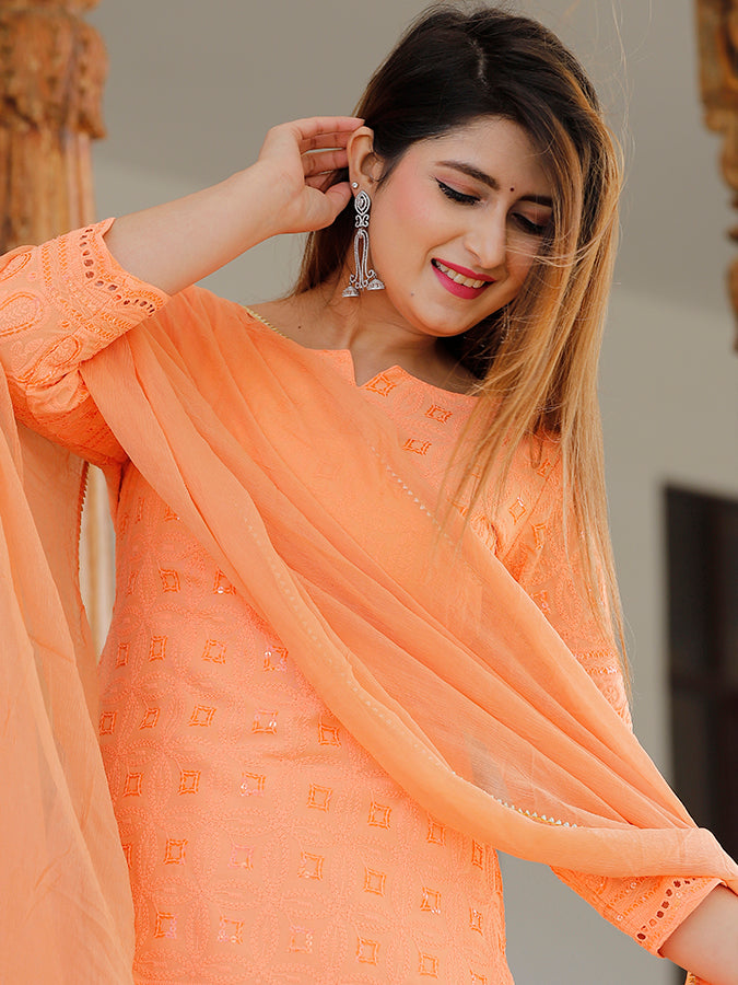 Orange Chikankari Sharara Set