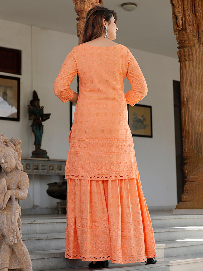 Orange Chikankari Sharara Set