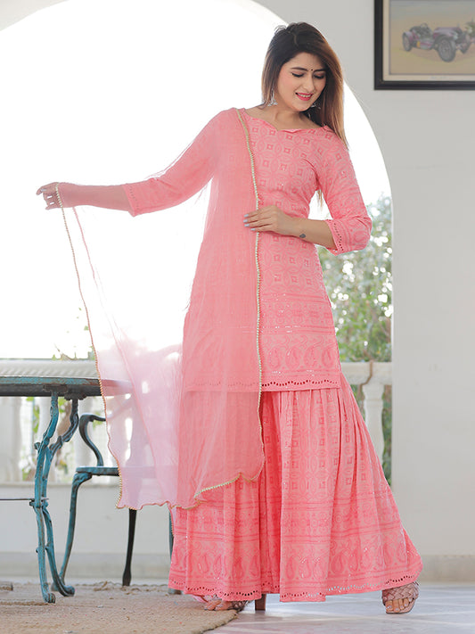 Pink Chikankari Sharara Set