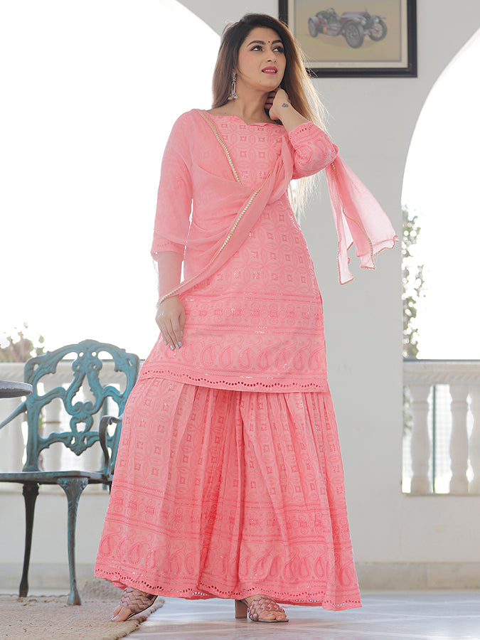 Pink Chikankari Sharara Set