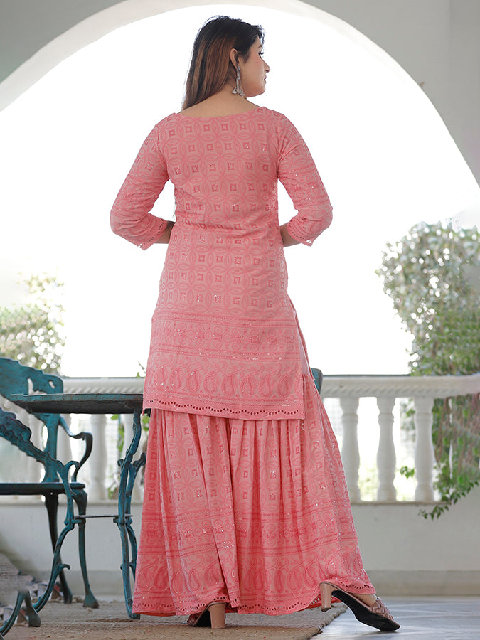 Pink Chikankari Sharara Set