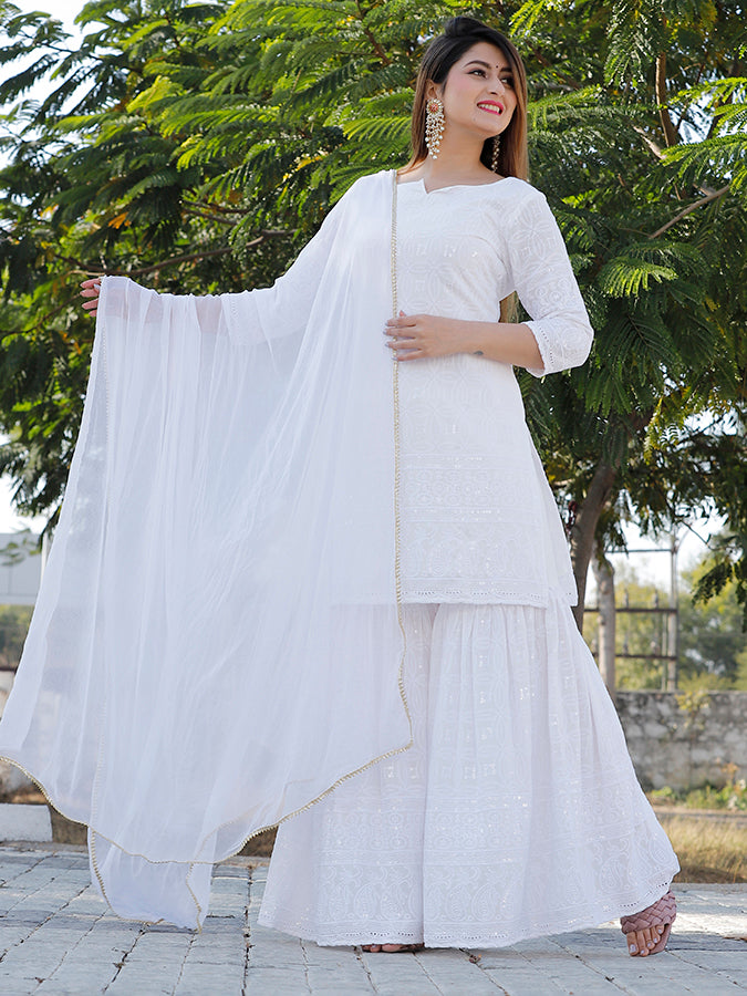 White Chikankari Sharara Set